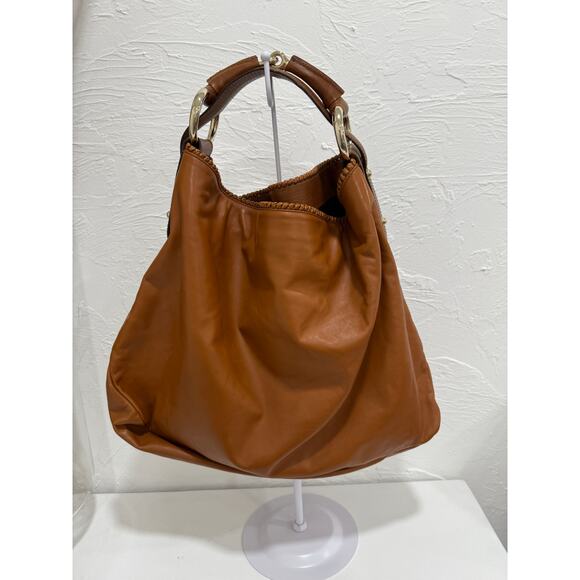 Gucci Leather Chain Horsebit Accent Large Hobo Shoulder Bag Light Brown - Picture 2 of 5